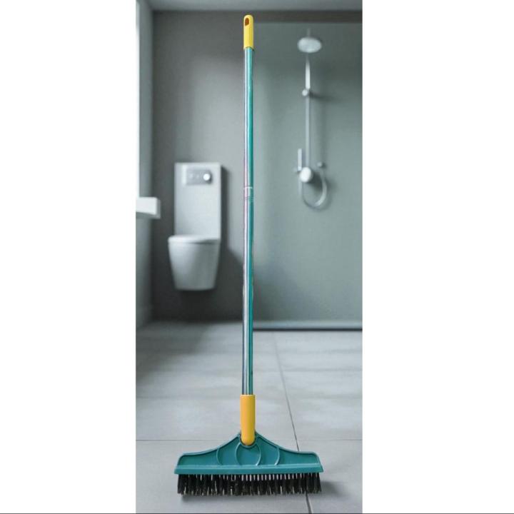 Long Handle Floor Scrubbing Brush with Integrated Water Wiper Squeegee