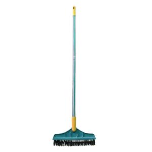 Long Handle Floor Scrubbing Brush with Integrated Water Wiper Squeegee