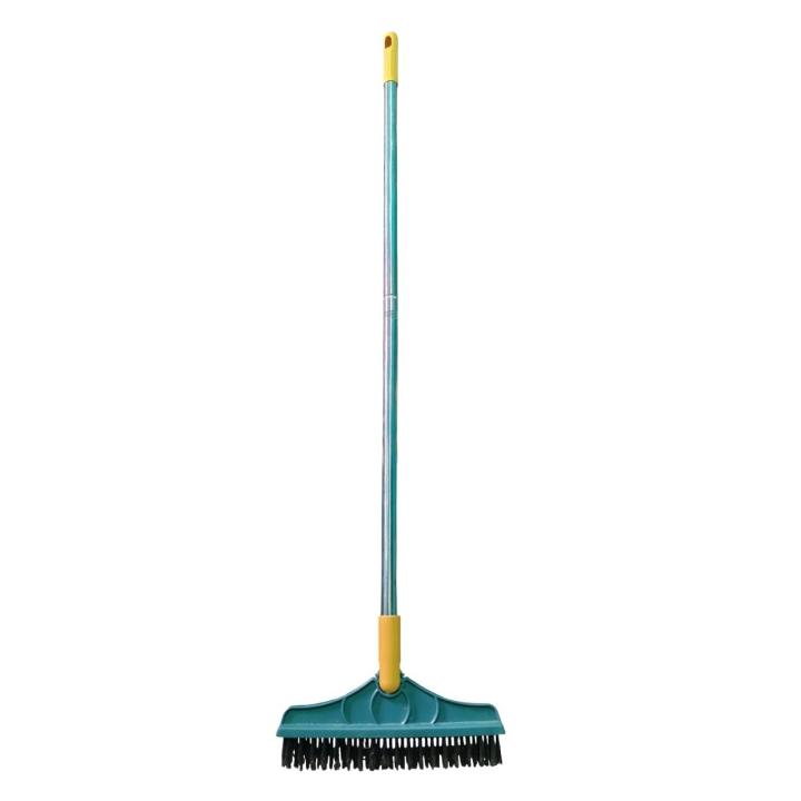 Long Handle Floor Scrubbing Brush with Integrated Water Wiper Squeegee