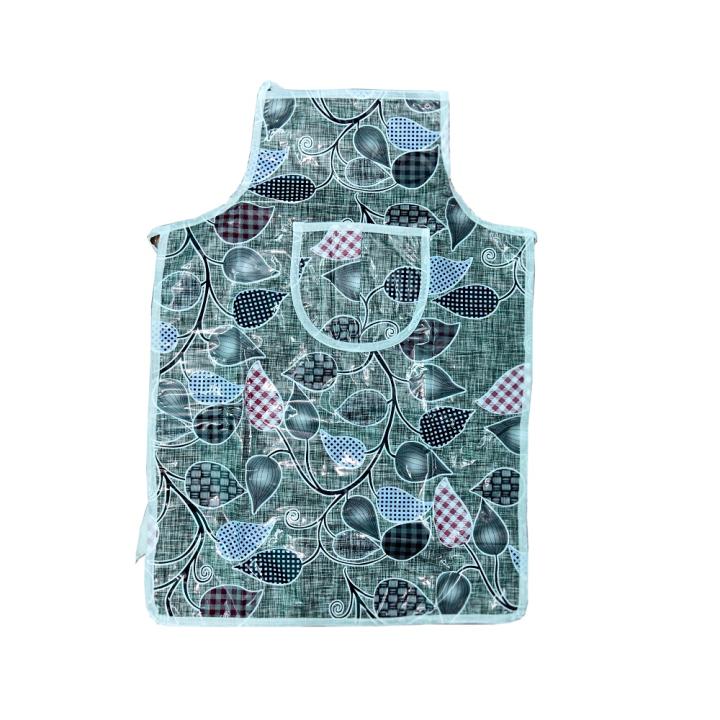 Waterproof Kitchen Apron with Front Pocket | Stain Resistant Leaf Print Cooking Apron for Men & Women (Grey/Green)